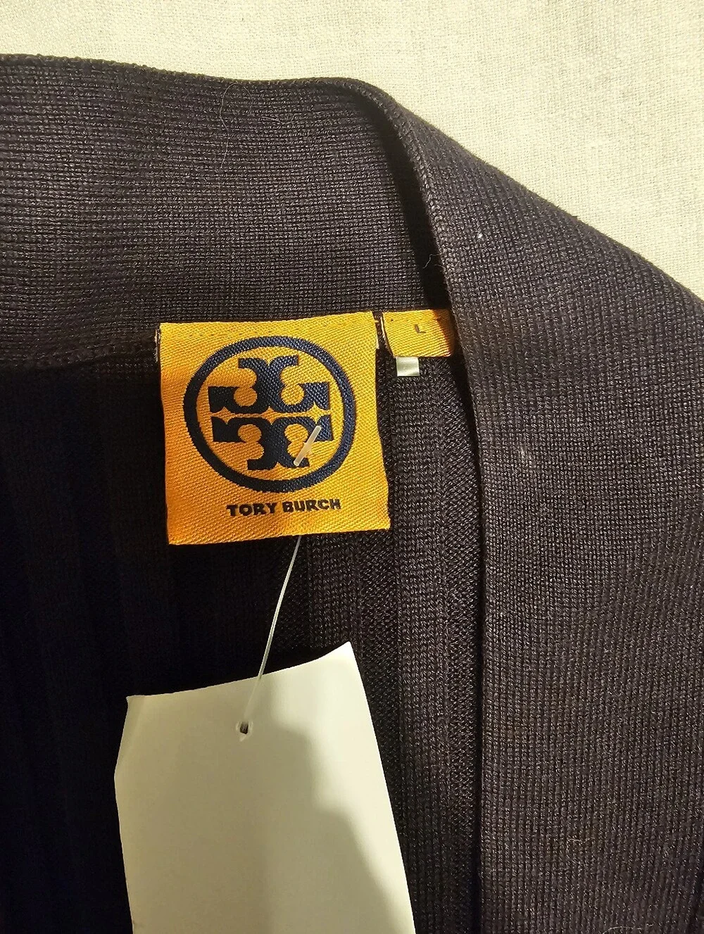 Tory Burch Ribbed Simone Cardigan Navy